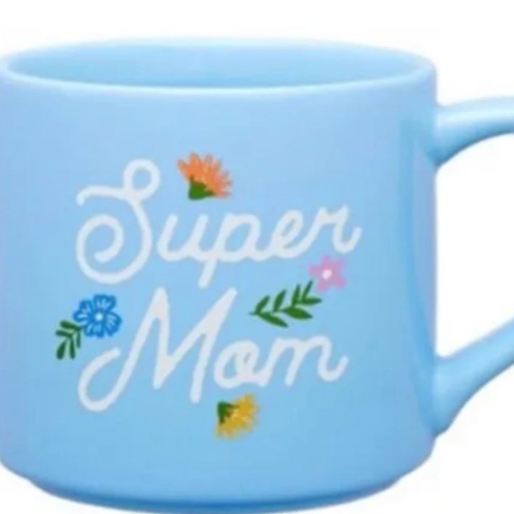 PARKER LANE 16 oz. Baby Blue "Super Mom" Flower Mug